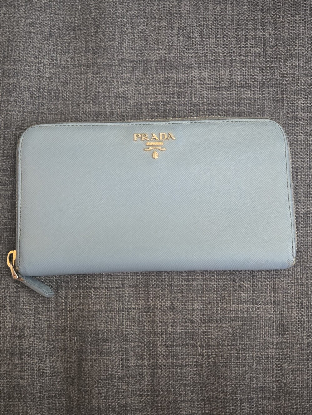 Prada Saffiano Zip-Around Wallet in Astrale (Light Blue)